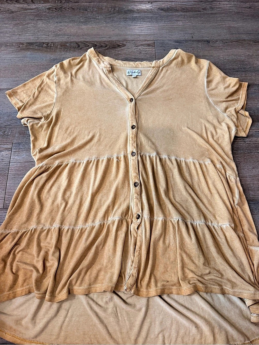 Wonderly Tiered Button Front Dress in Brown Size XL